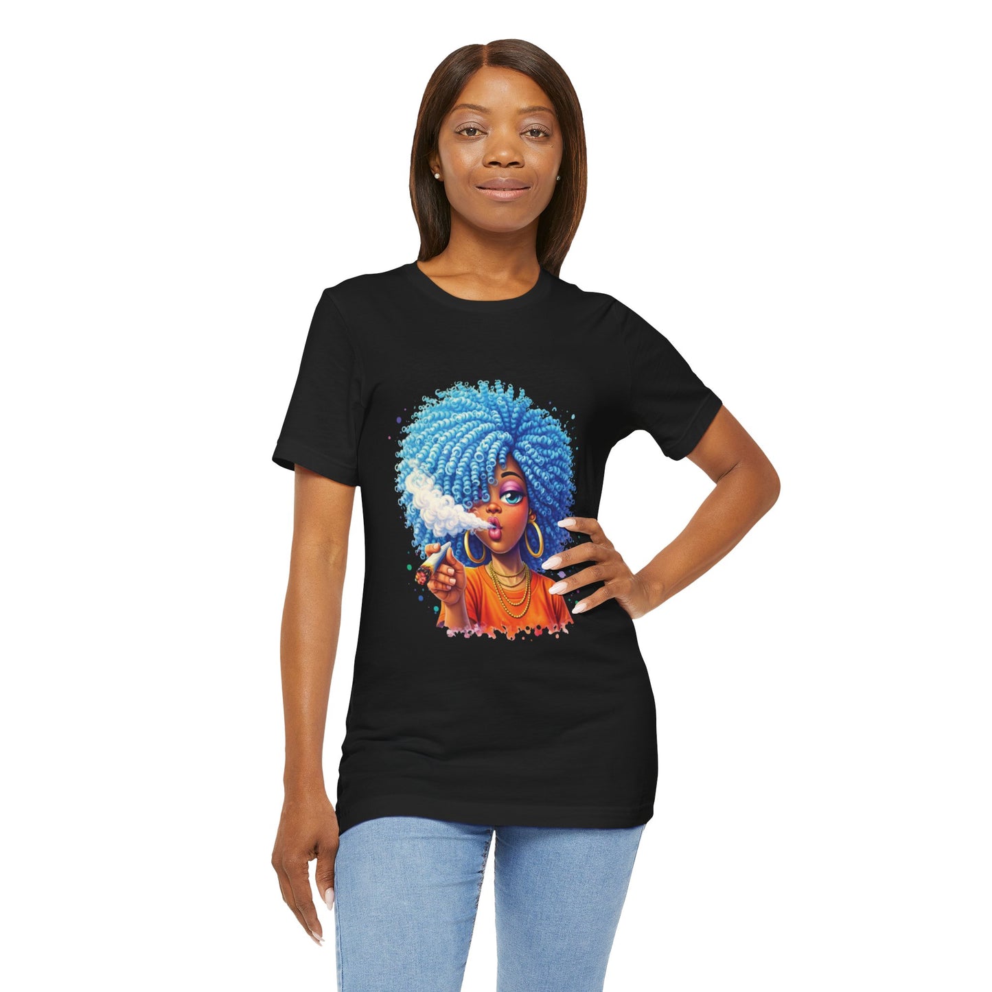 Afro Puff Vibes T-Shirt — Cool Blue Hair Graphic Tee