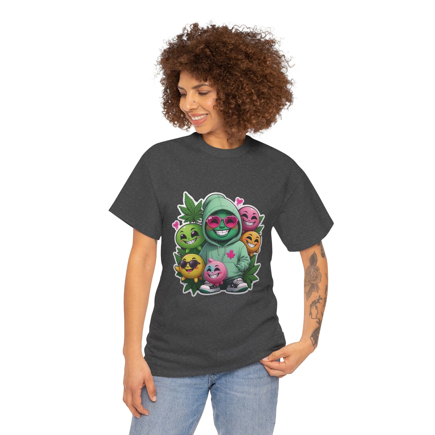 Cute Hoodie Squad T‑Shirt — Kawaii Smiley Fruit Crew Graphic Tee