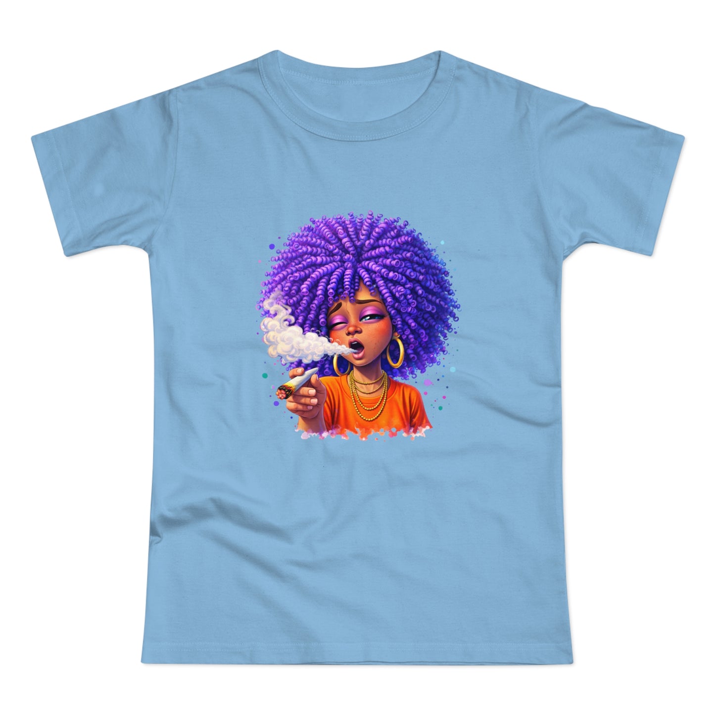 Women's T-Shirt — Purple Afro Girl Art Graphic Tee (Smoke Vibe)