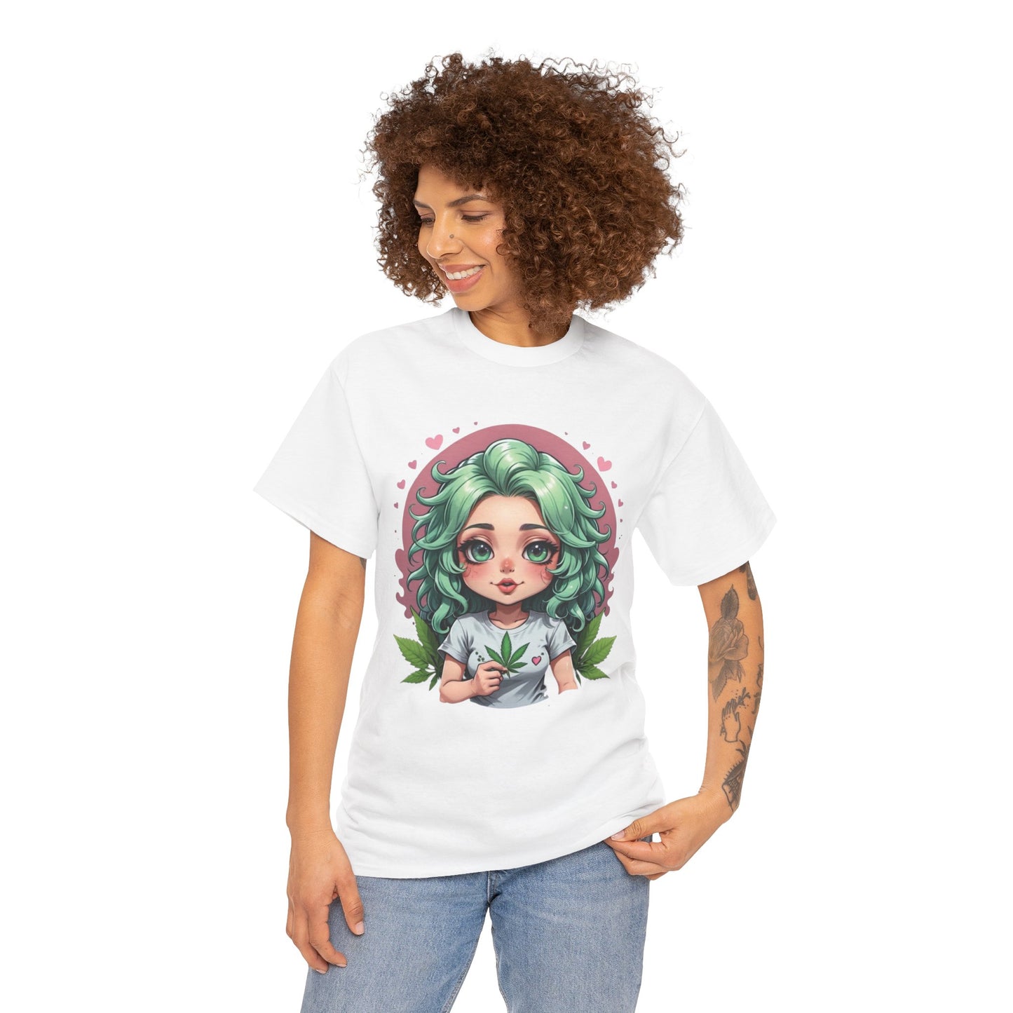 Plant Girl Cute Tee — Green Hair Anime Girl Graphic T-Shirt