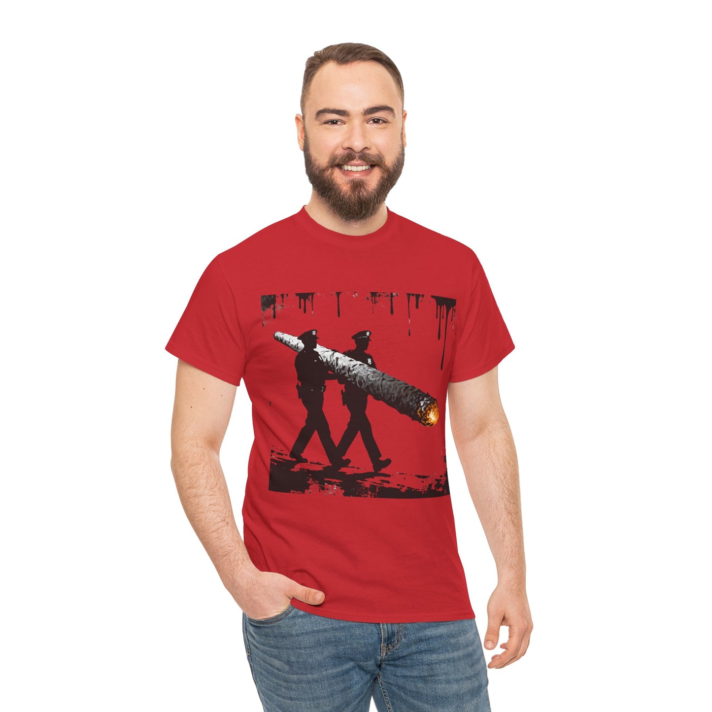 Graphic Tee — Police Carrying a Giant Burning Cigar Street Art Design