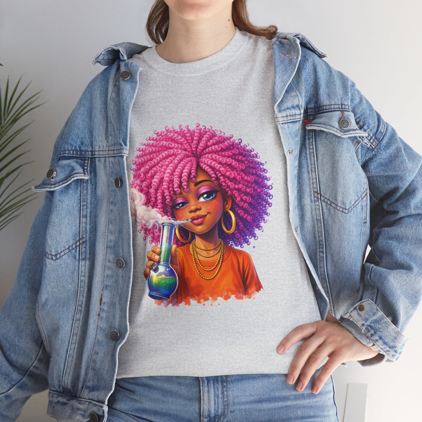 Pink Afro Girl Graphic Tee — Colorful Sassy Retro Portrait T‑Shirt