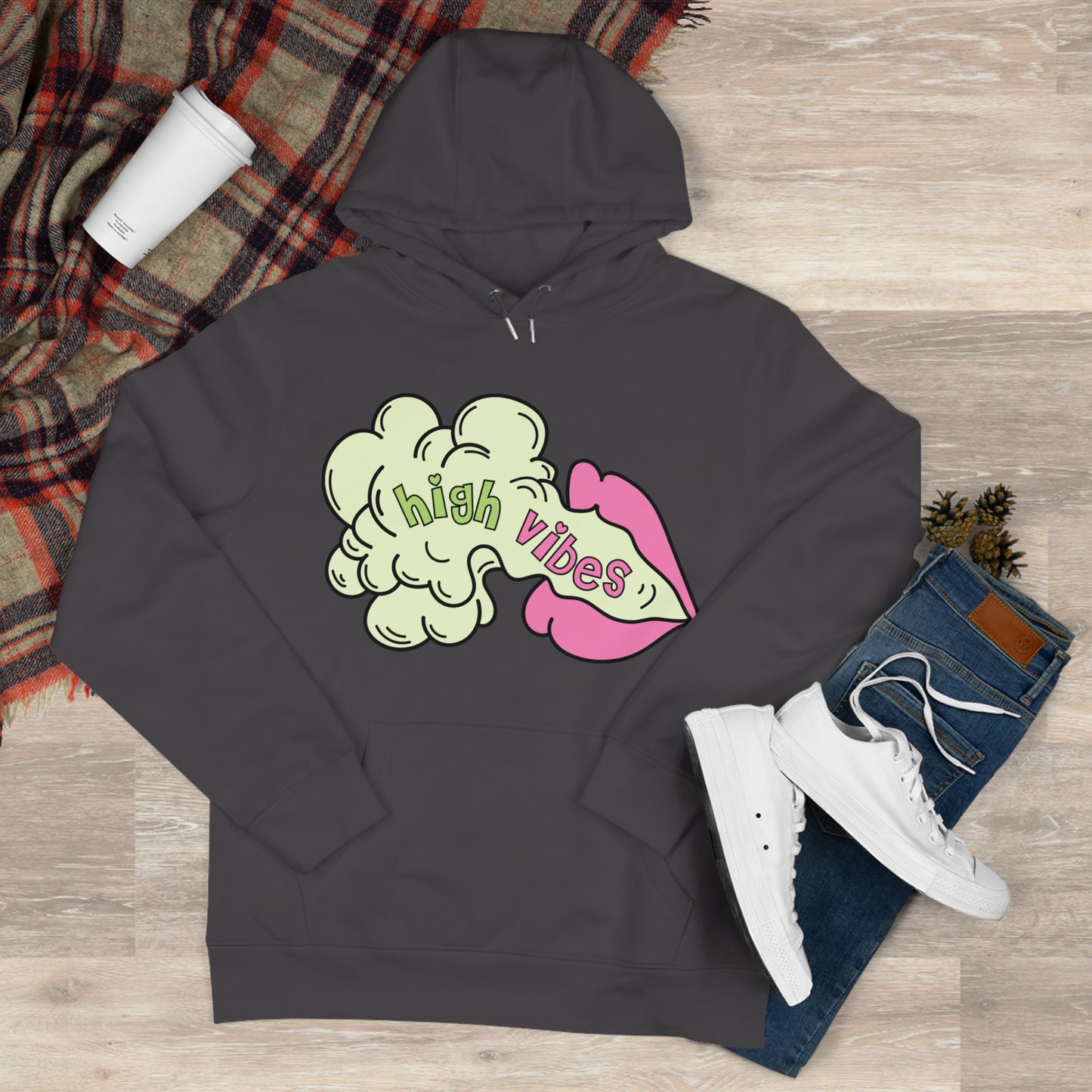 High Vibes Pot Princess Hoodie – Cute Pink Heart 420 Graphic Hooded Sweatshirt