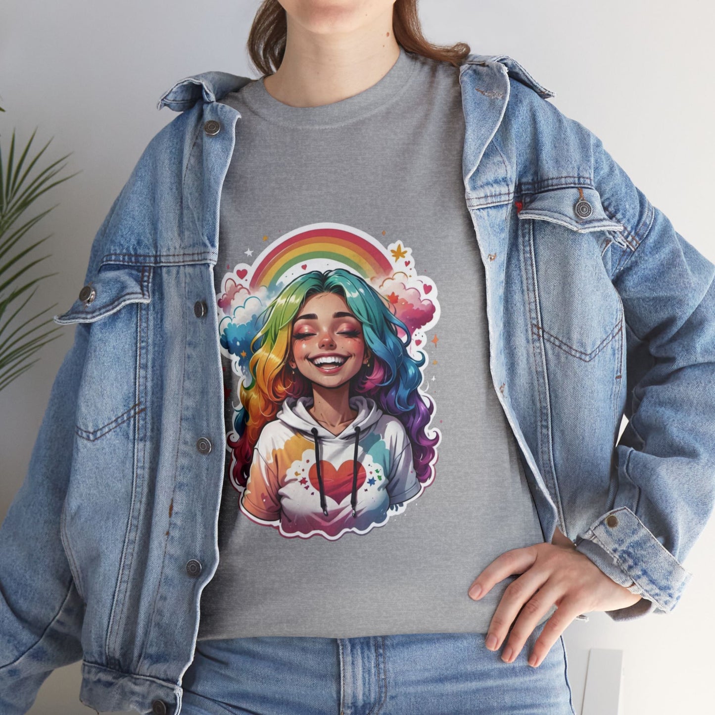 Rainbow Girl T-Shirt — Colorful Smiling Portrait Tee