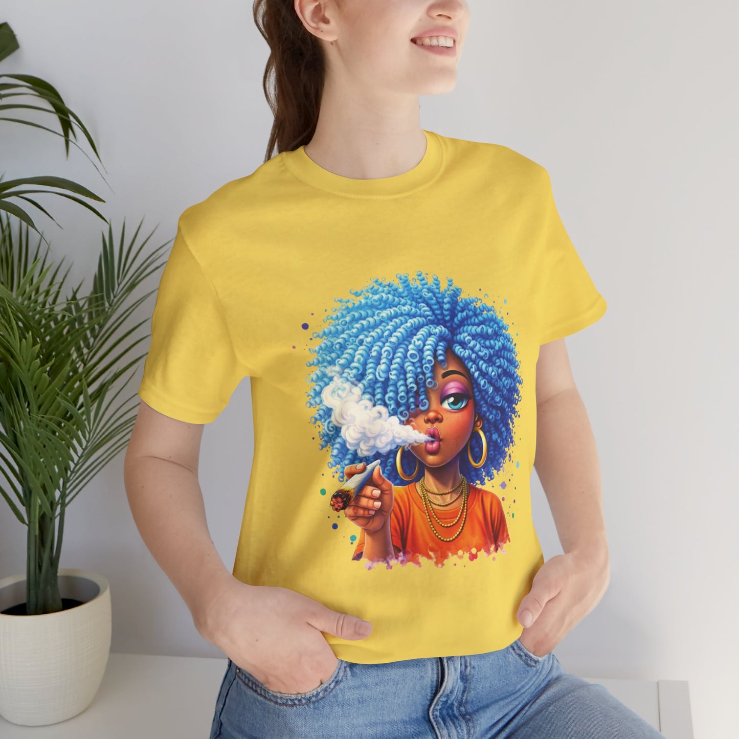 Afro Puff Vibes T-Shirt — Cool Blue Hair Graphic Tee