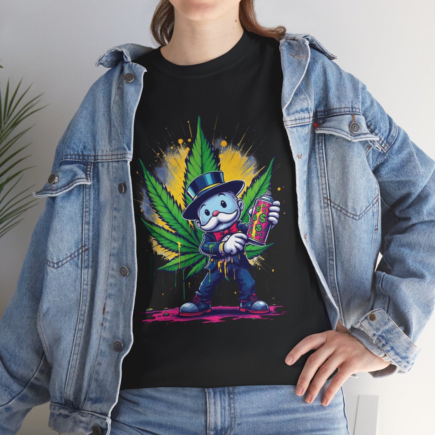 Cute Stoner Holiday Tee with Leaf and Spray Can