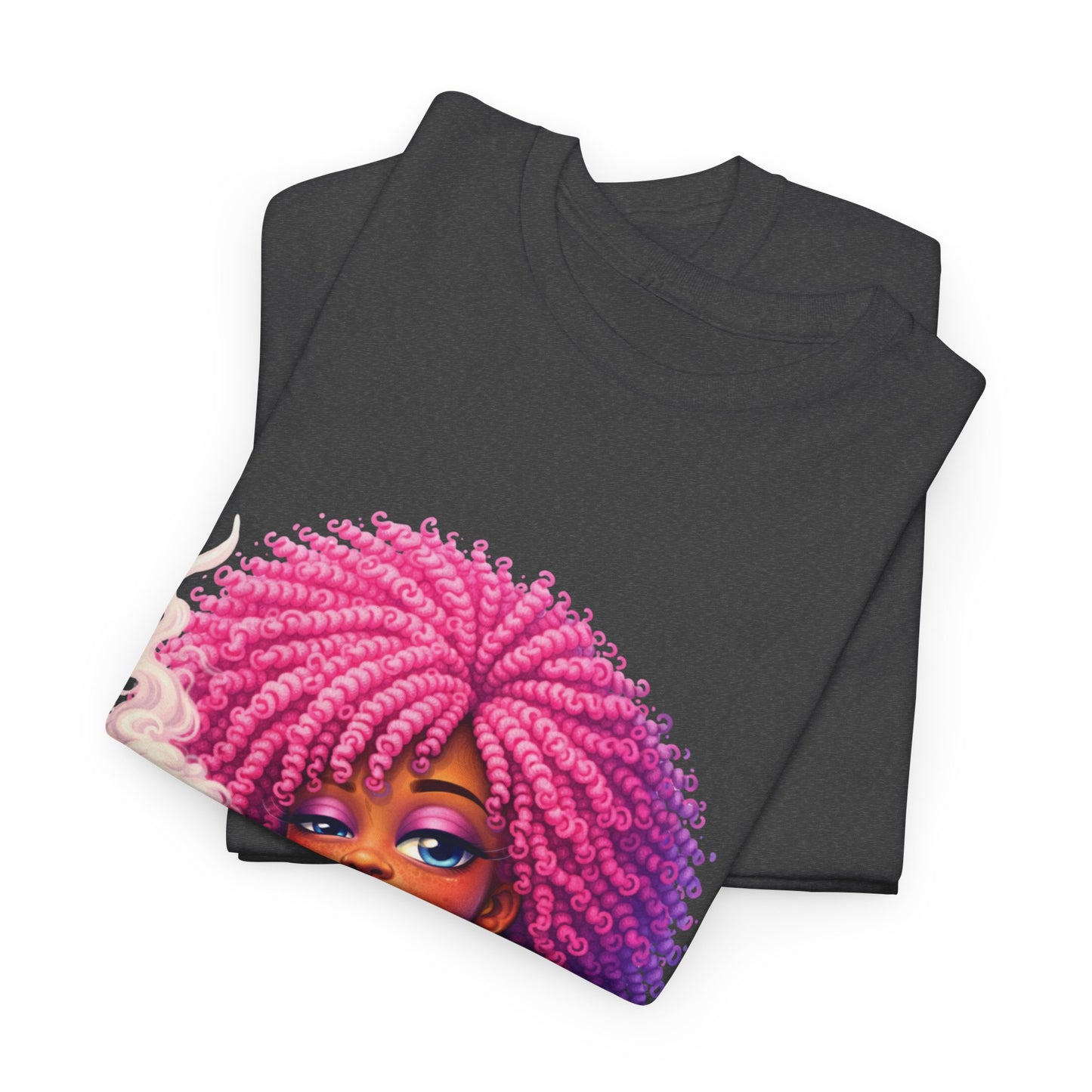 Pink Afro Girl Graphic Tee — Colorful Sassy Retro Portrait T‑Shirt