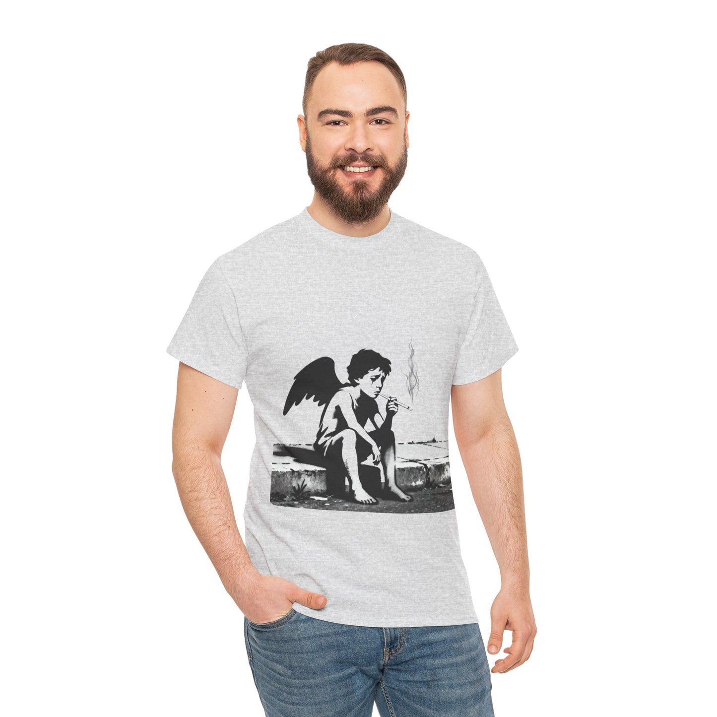Angel Smoking Graphic Tee — Vintage Cherub Streetwear T-Shirt