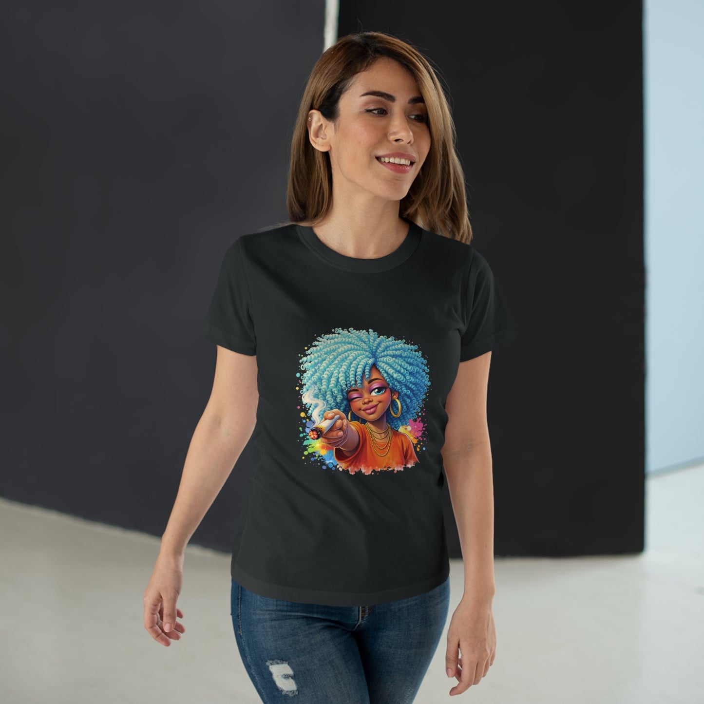 Afro Girl Pointing Graphic T-Shirt — Colorful Natural Hair Illustration Tee
