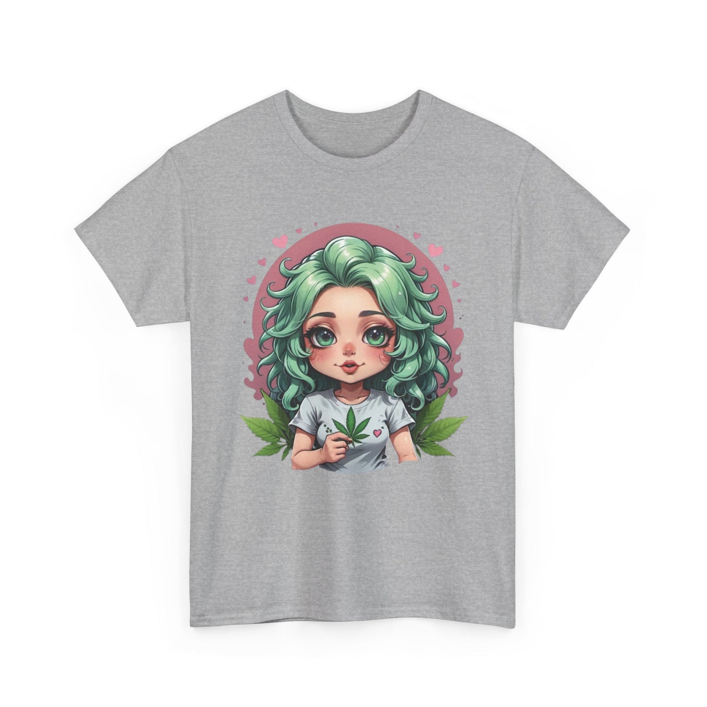 Plant Girl Cute Tee — Green Hair Anime Girl Graphic T-Shirt
