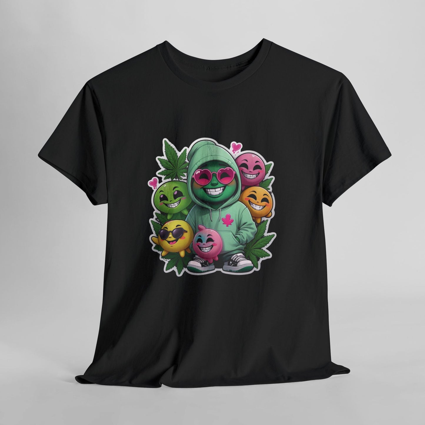 Cute Hoodie Squad T‑Shirt — Kawaii Smiley Fruit Crew Graphic Tee
