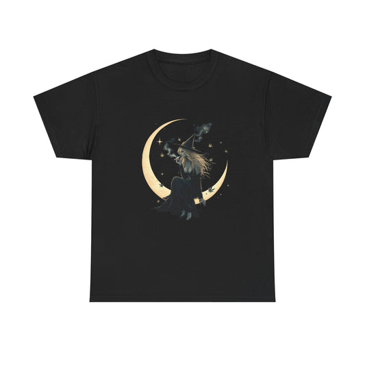 Moon Witch T‑Shirt — Mystical Crescent Moon Witch Graphic Tee
