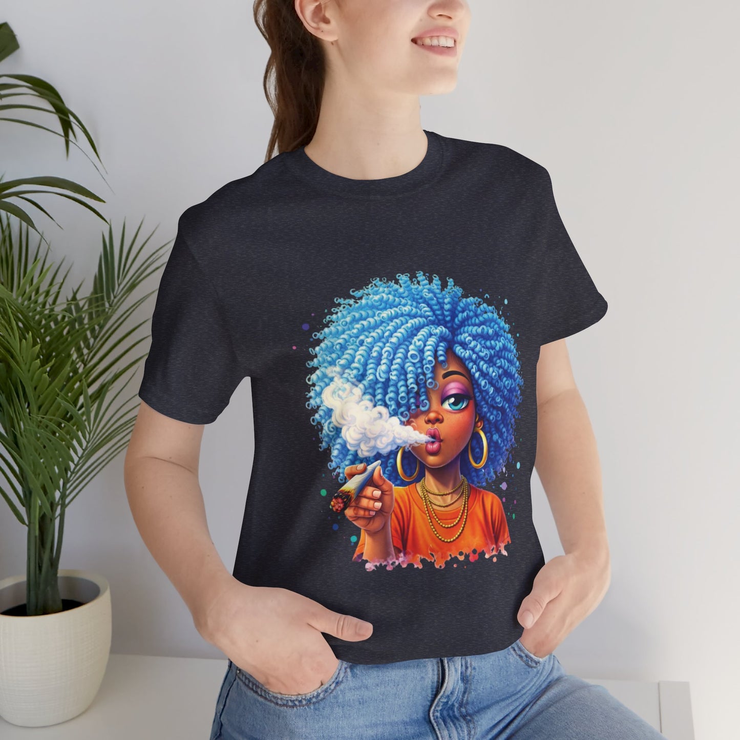 Afro Puff Vibes T-Shirt — Cool Blue Hair Graphic Tee