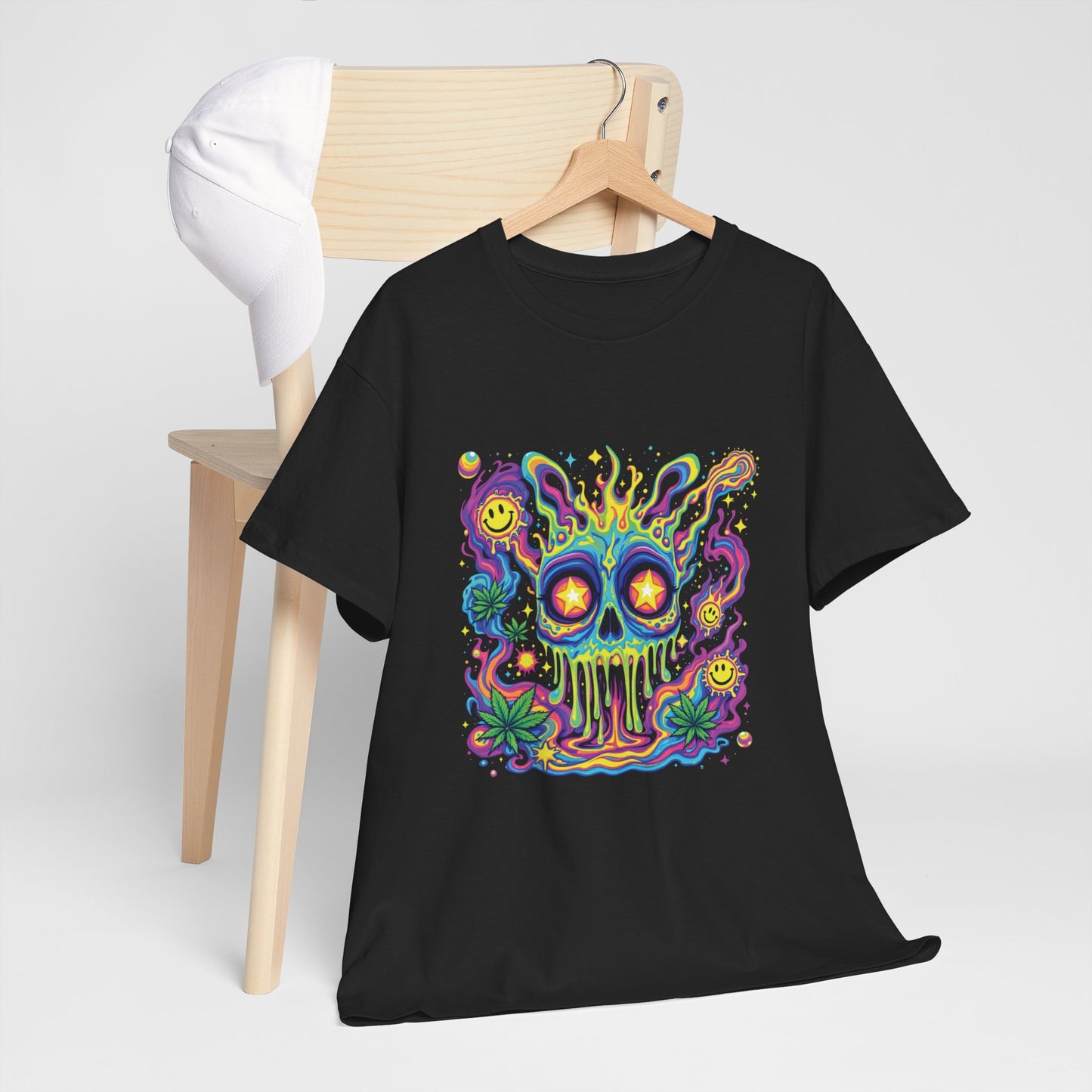 Psychedelic Skull T‑Shirt — Neon Trippy Horror Graphic Tee