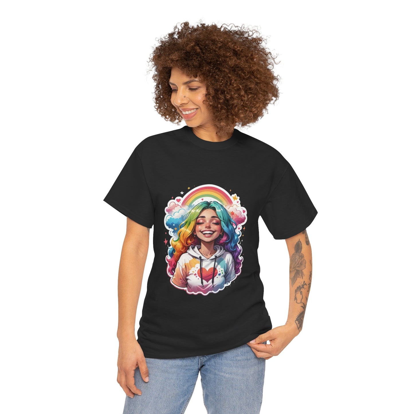 Rainbow Girl T-Shirt — Colorful Smiling Portrait Tee
