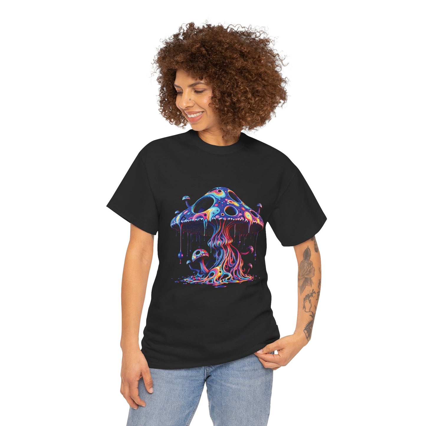 Psychedelic Neon Mushroom T-Shirt — Trippy Dripping Fungi Graphic Tee