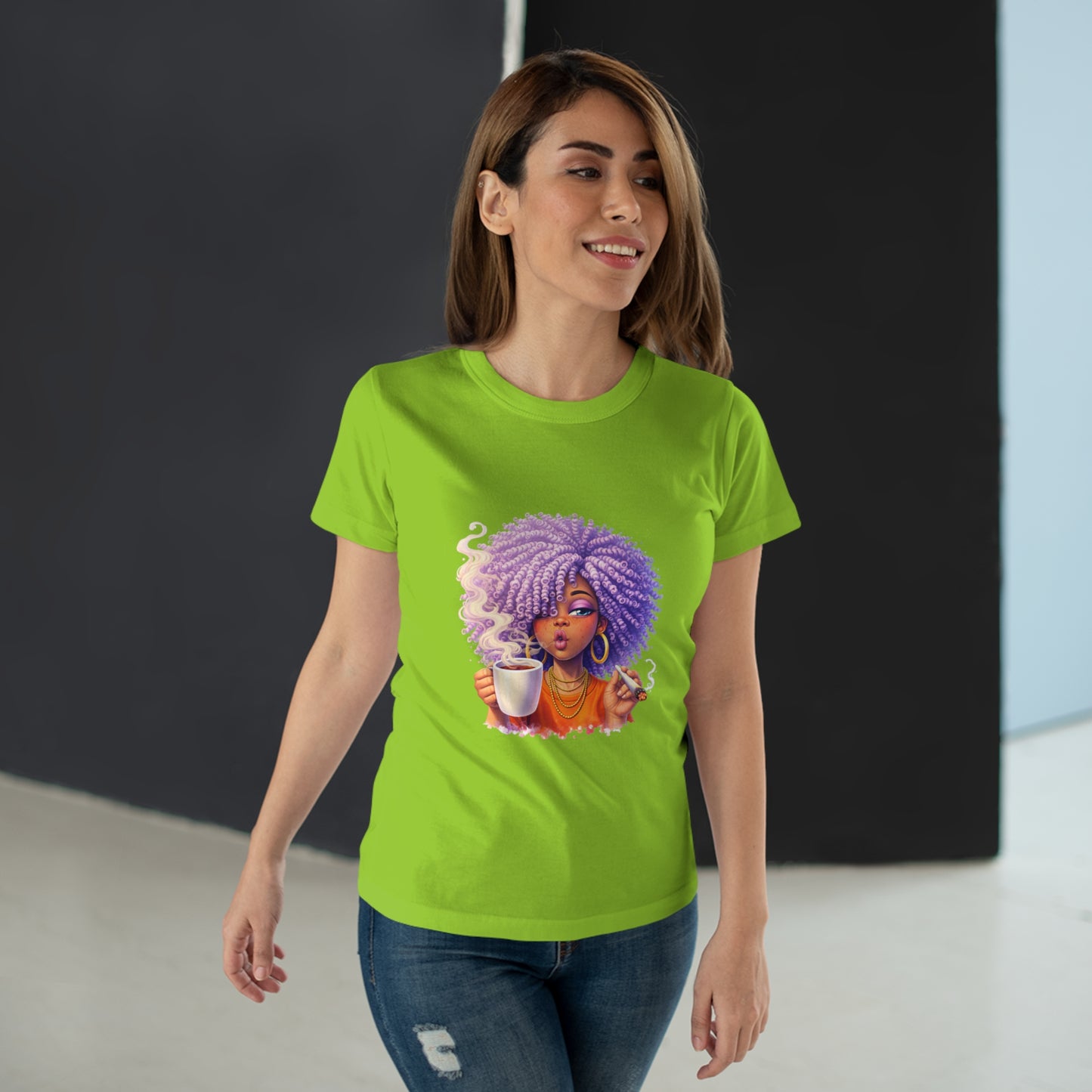 Women's T-Shirt — Afro Puff Coffee Girl Graphic Tee