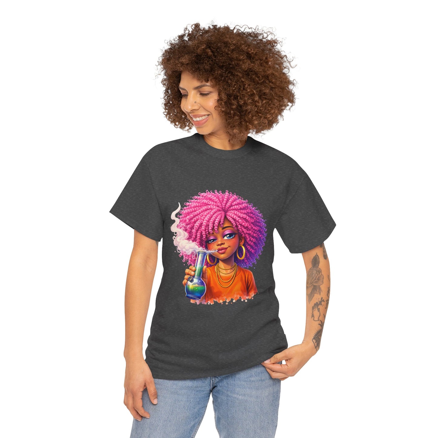 Pink Afro Girl Graphic Tee — Colorful Sassy Retro Portrait T‑Shirt