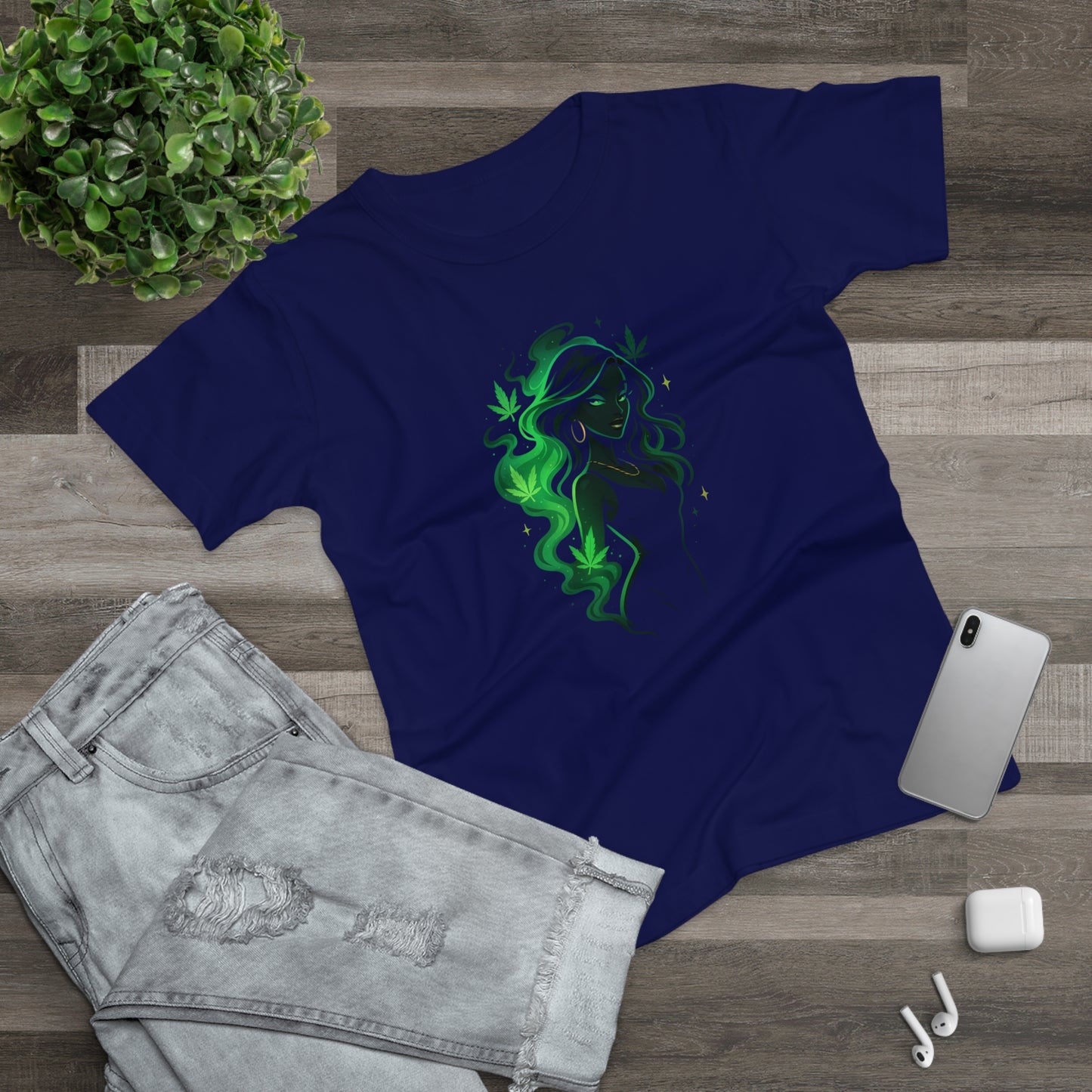Green Spirit Goddess Women's T-Shirt — Ethereal Floral Silhouette Tee for Nature Lovers