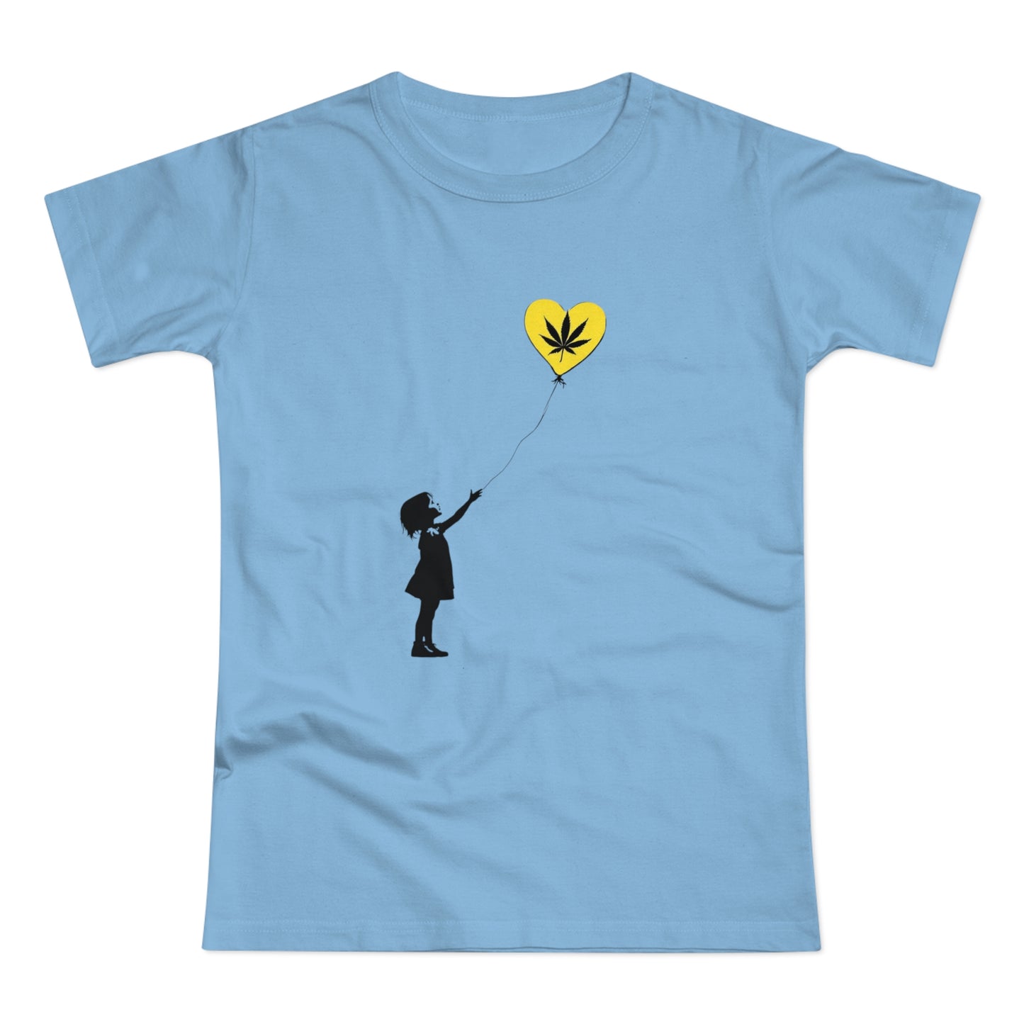 Women’s T-Shirt — Girl with Heart Balloon Weed Leaf Graphic
