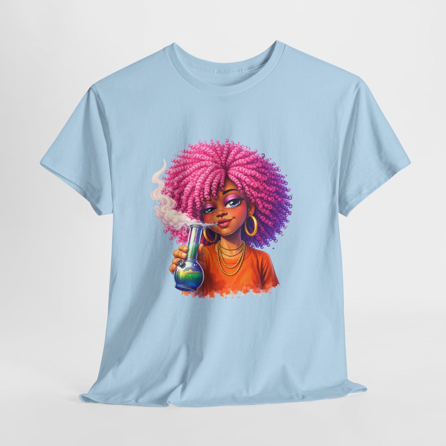 Pink Afro Girl Graphic Tee — Colorful Sassy Retro Portrait T‑Shirt
