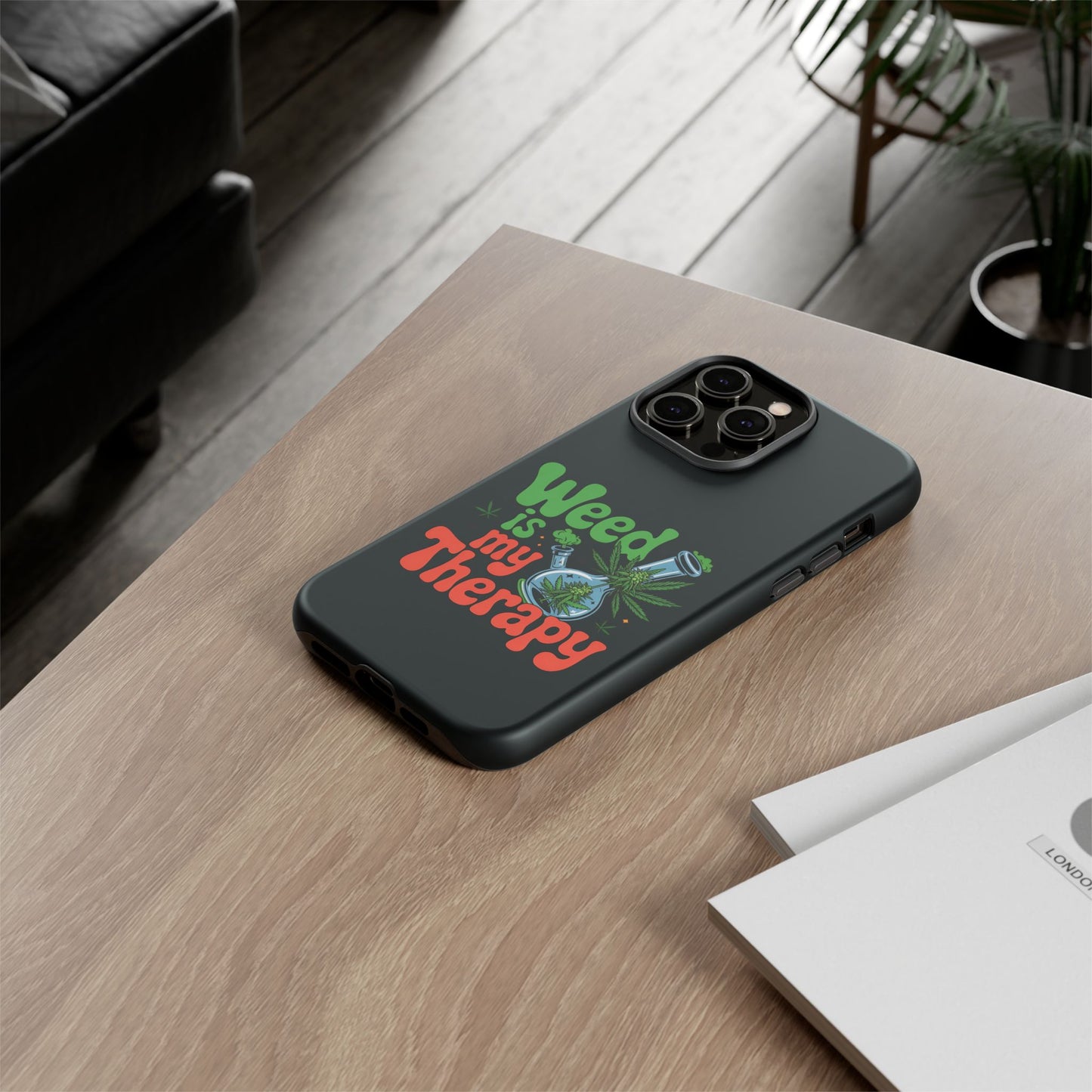 Phone Case — "Weed Is My Therapy" Retro Cannabis Design