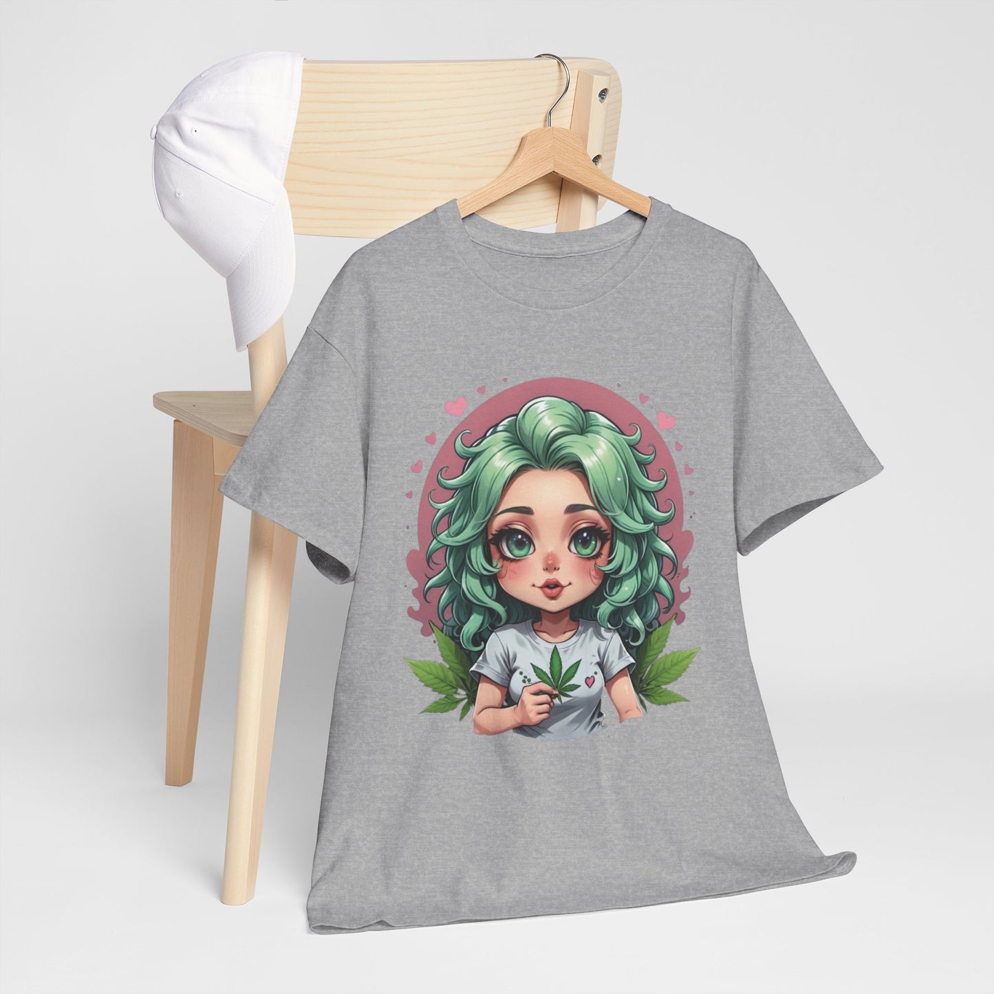 Plant Girl Cute Tee — Green Hair Anime Girl Graphic T-Shirt