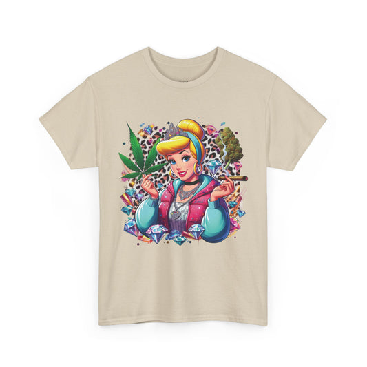 Cinderella Stoner Graphic Tee — Retro Princess Smoking Weed Art Shirt