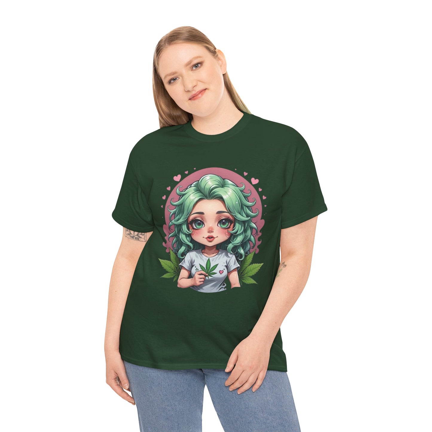 Plant Girl Cute Tee — Green Hair Anime Girl Graphic T-Shirt
