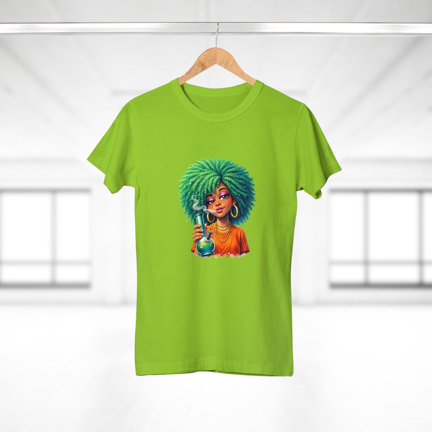 Afro Green Hair Scientist T‑Shirt — Cute Black Girl Chemist Graphic Tee