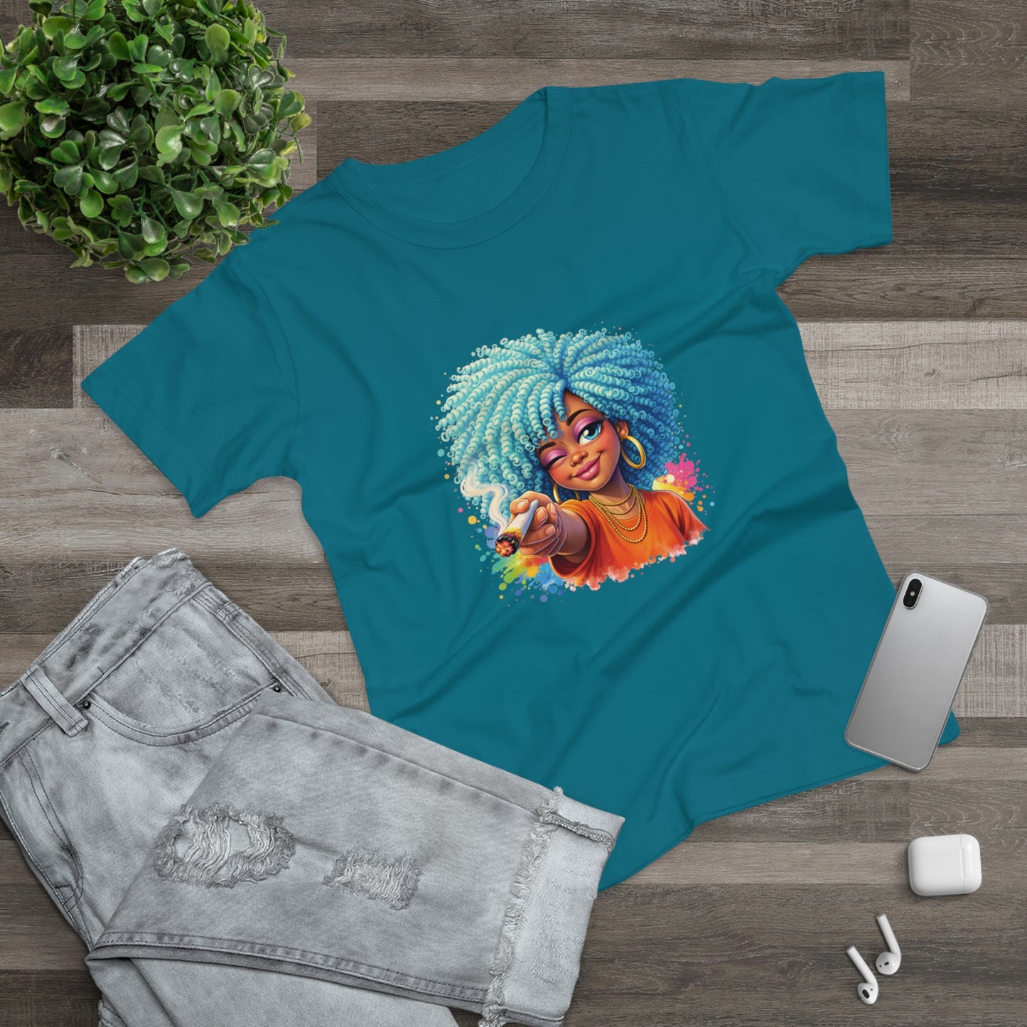 Afro Girl Pointing Graphic T-Shirt — Colorful Natural Hair Illustration Tee