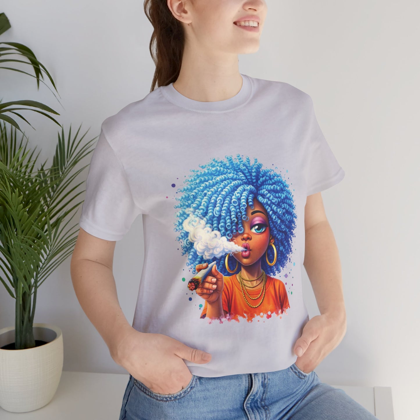 Afro Puff Vibes T-Shirt — Cool Blue Hair Graphic Tee