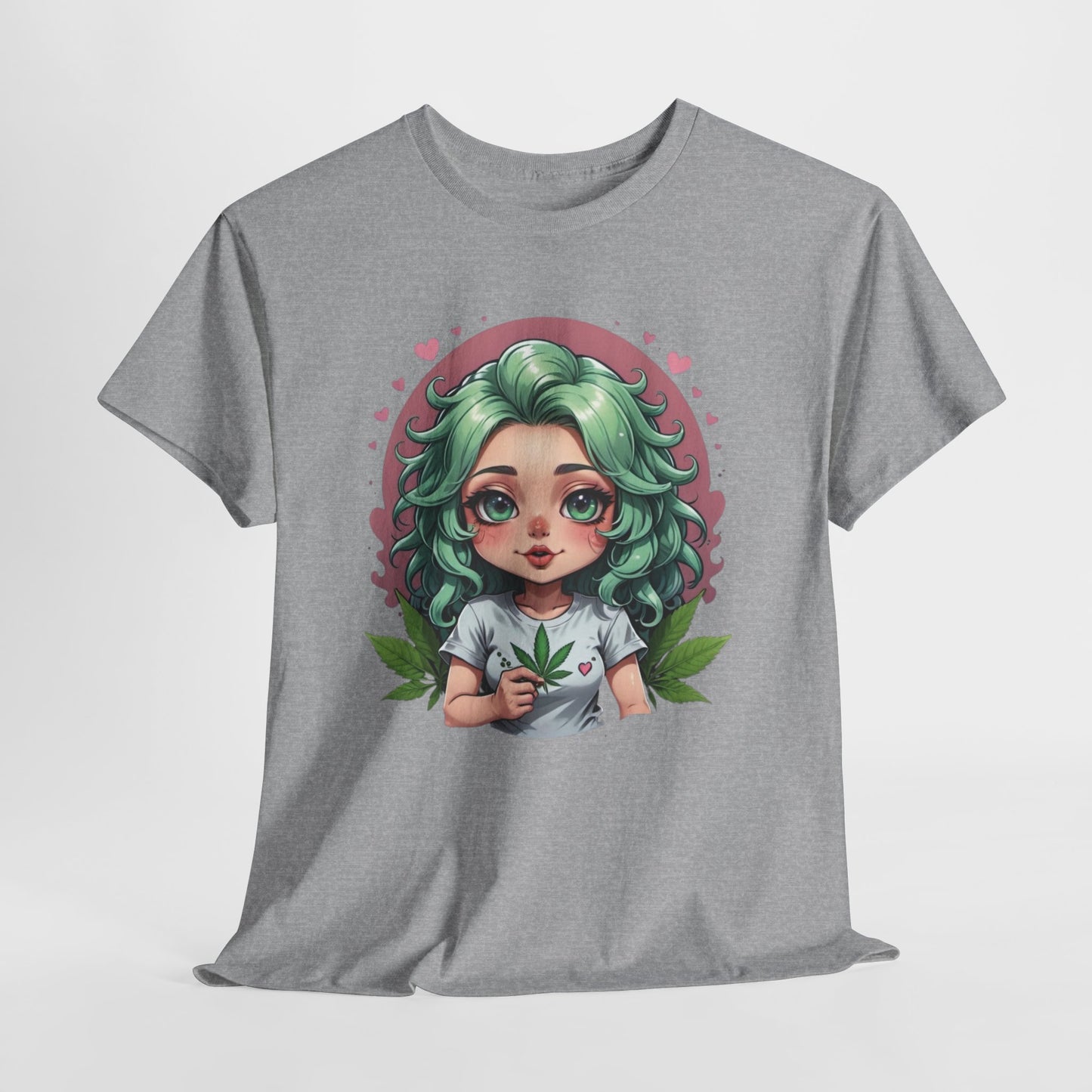 Plant Girl Cute Tee — Green Hair Anime Girl Graphic T-Shirt