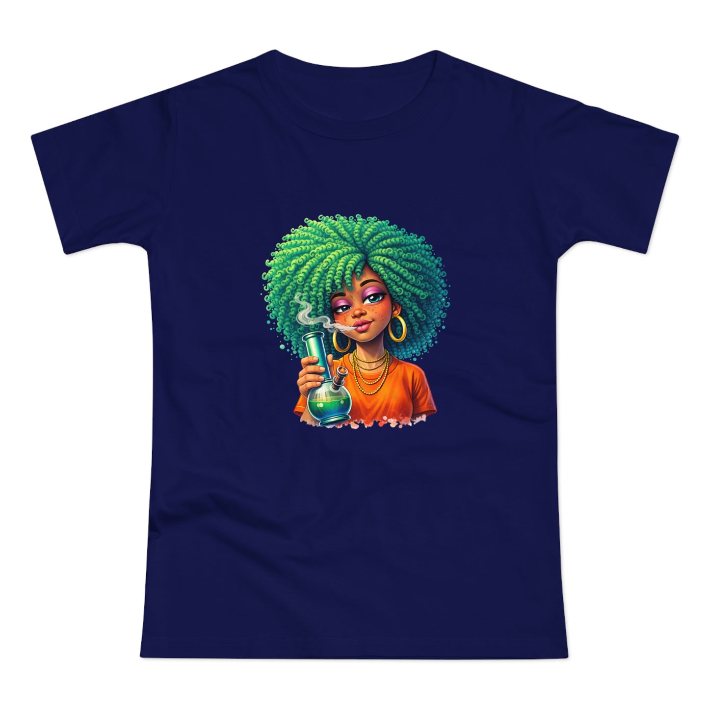 Afro Green Hair Scientist T‑Shirt — Cute Black Girl Chemist Graphic Tee