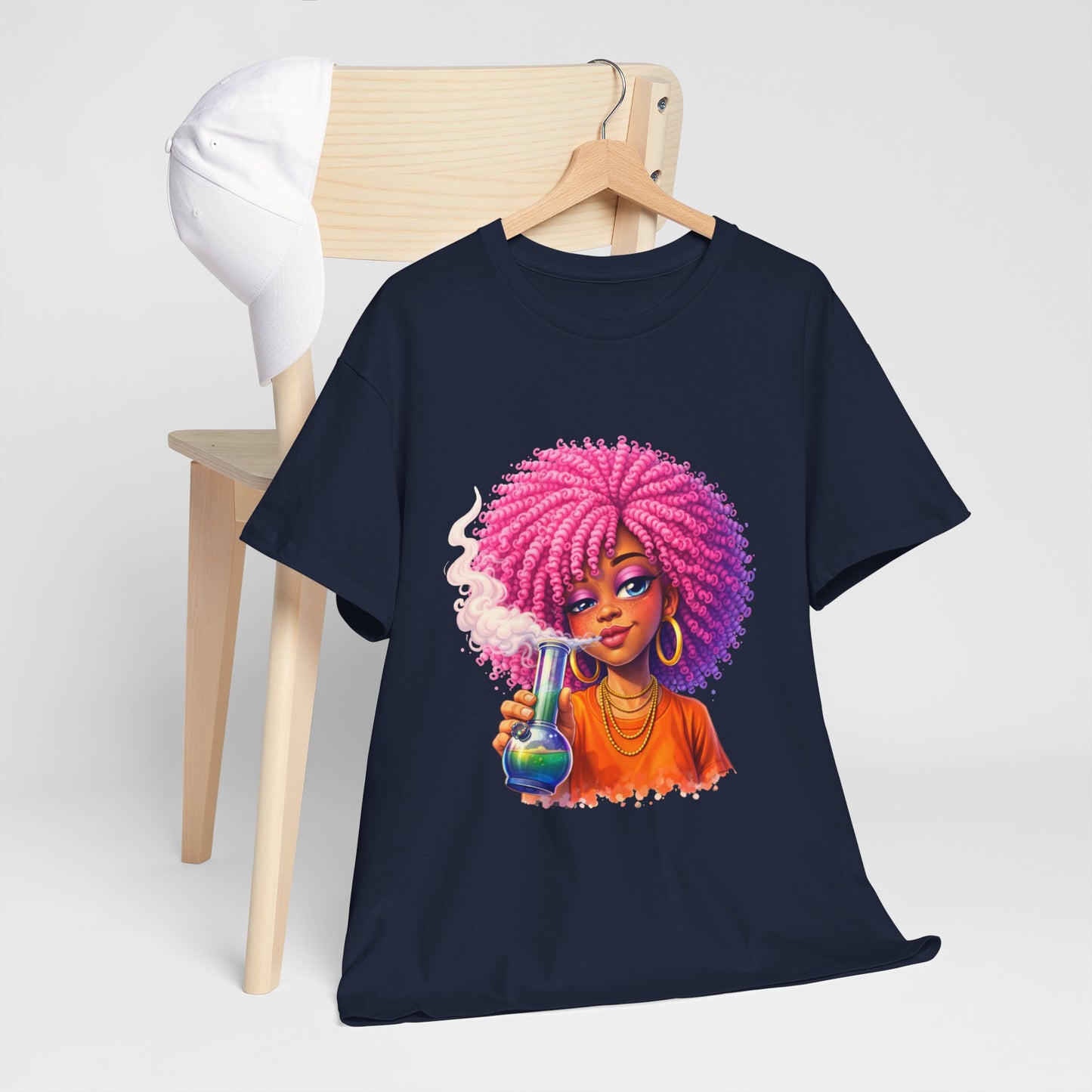 Pink Afro Girl Graphic Tee — Colorful Sassy Retro Portrait T‑Shirt