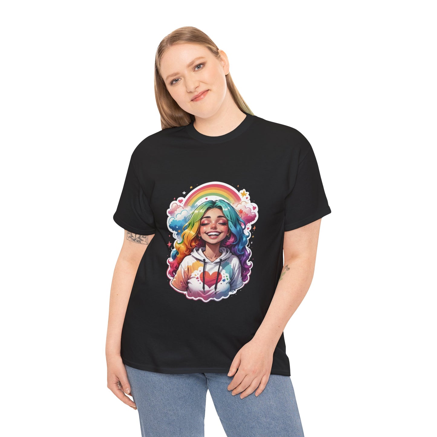 Rainbow Girl T-Shirt — Colorful Smiling Portrait Tee