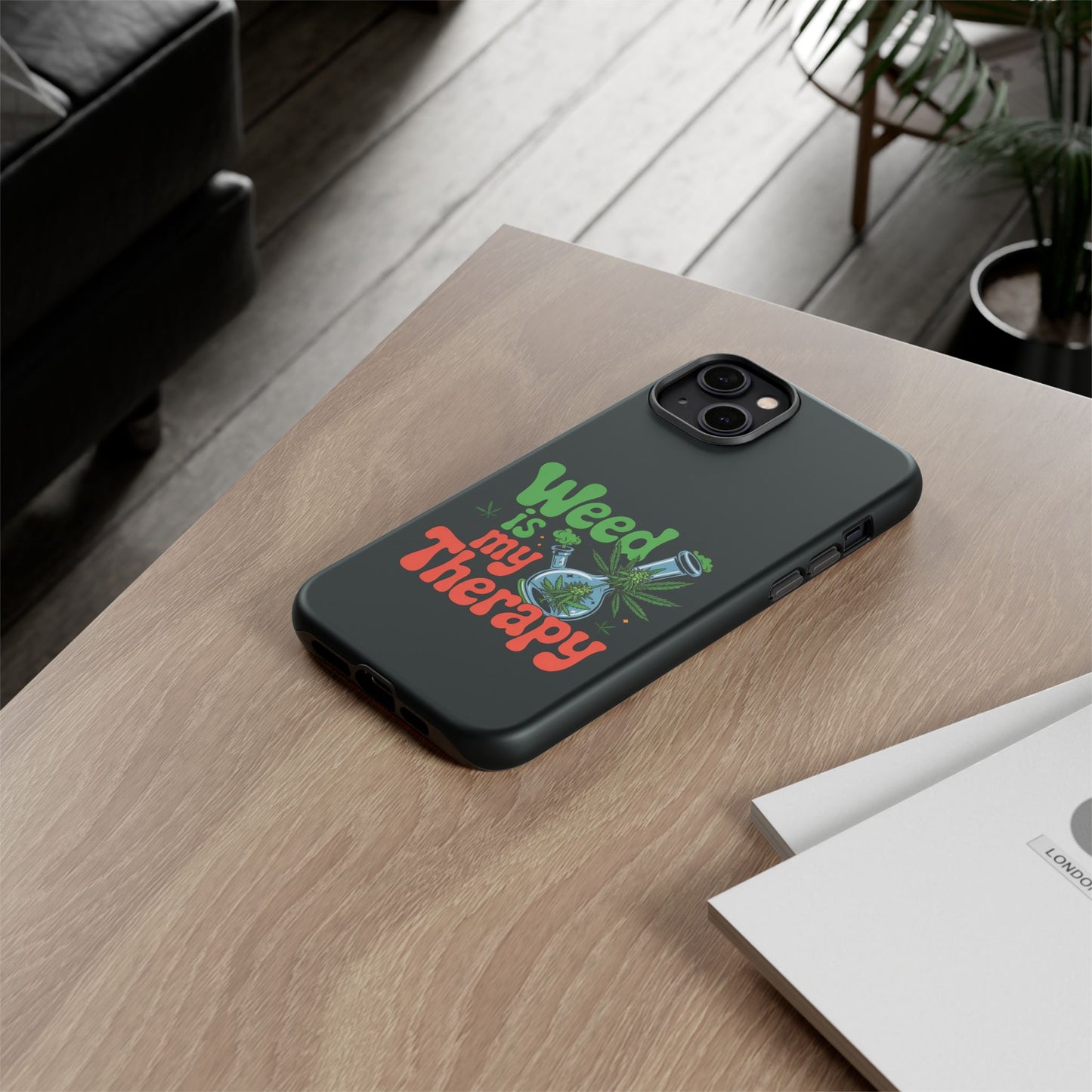Phone Case — "Weed Is My Therapy" Retro Cannabis Design