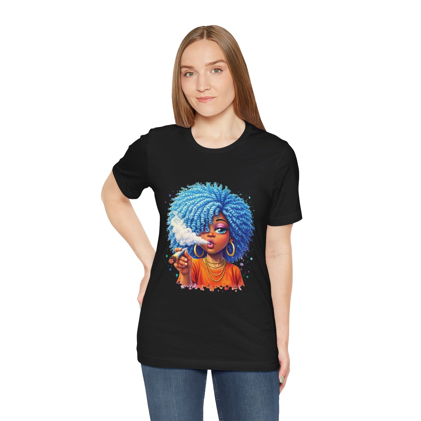 Afro Puff Vibes T-Shirt — Cool Blue Hair Graphic Tee