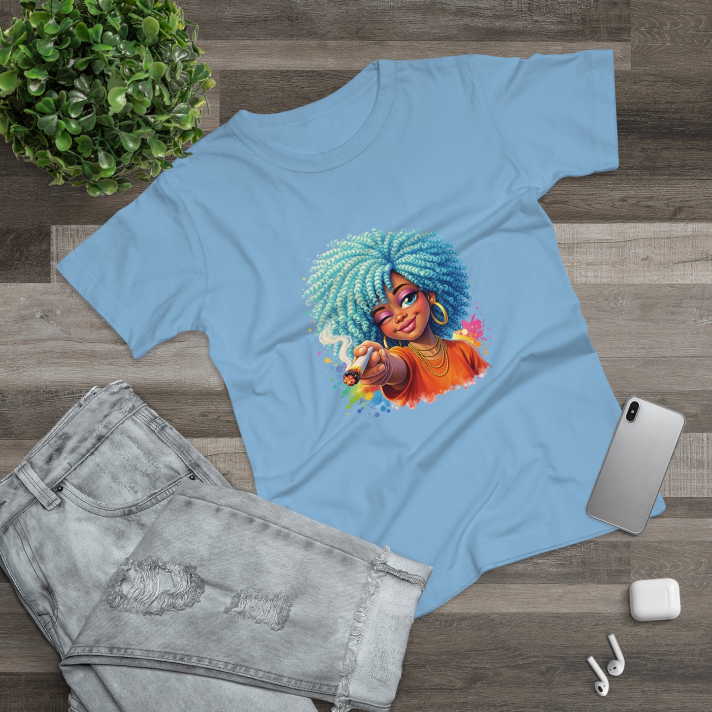 Afro Girl Pointing Graphic T-Shirt — Colorful Natural Hair Illustration Tee