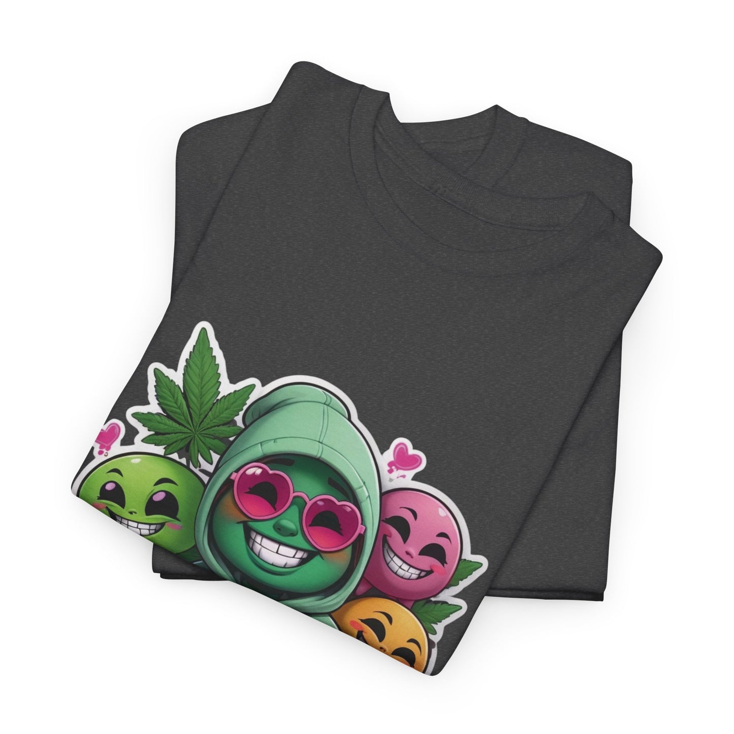 Cute Hoodie Squad T‑Shirt — Kawaii Smiley Fruit Crew Graphic Tee