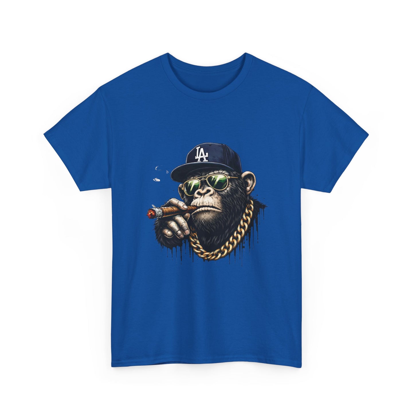 Cigar-Chomping Hip Hop Monkey T-Shirt — LA Cap & Gold Chain Streetwear