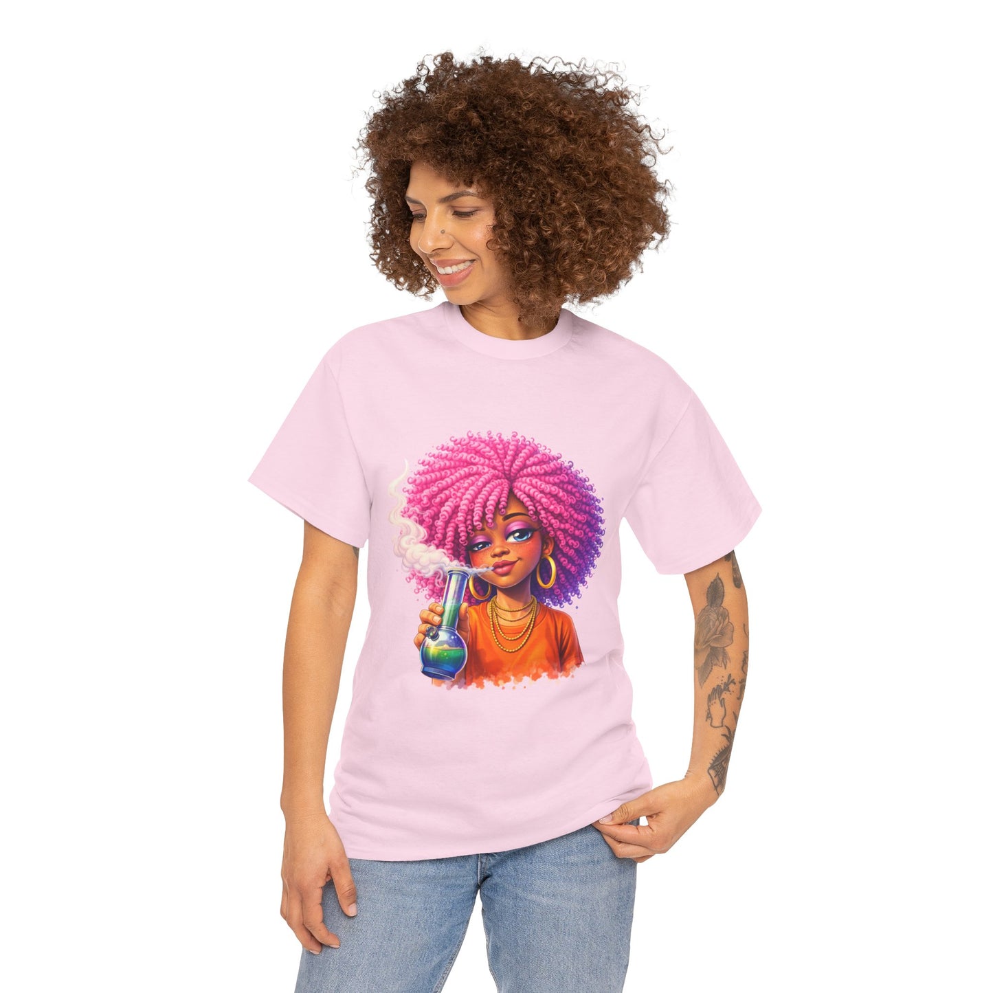 Pink Afro Girl Graphic Tee — Colorful Sassy Retro Portrait T‑Shirt