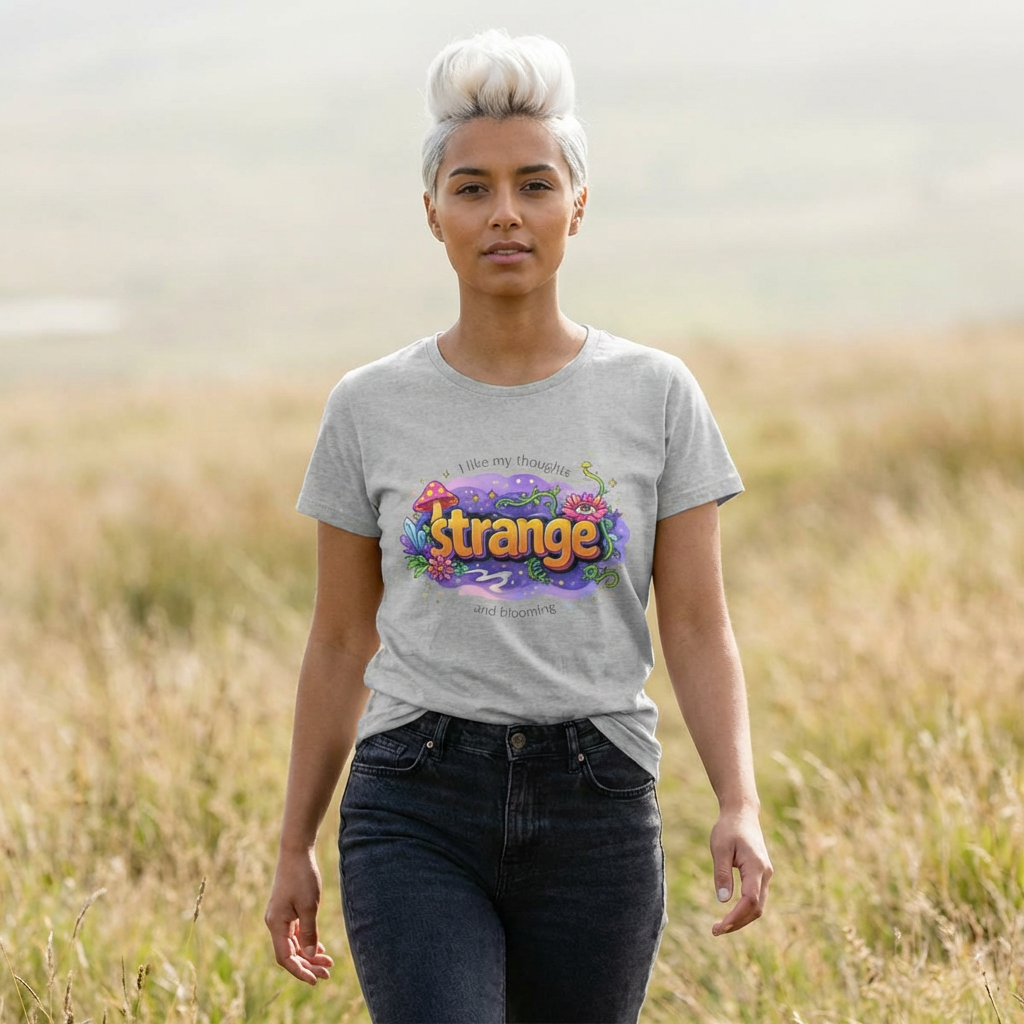 Strange Mushroom Graphic Tee — "I like my thoughts a little strange" Women's T‑Shirt