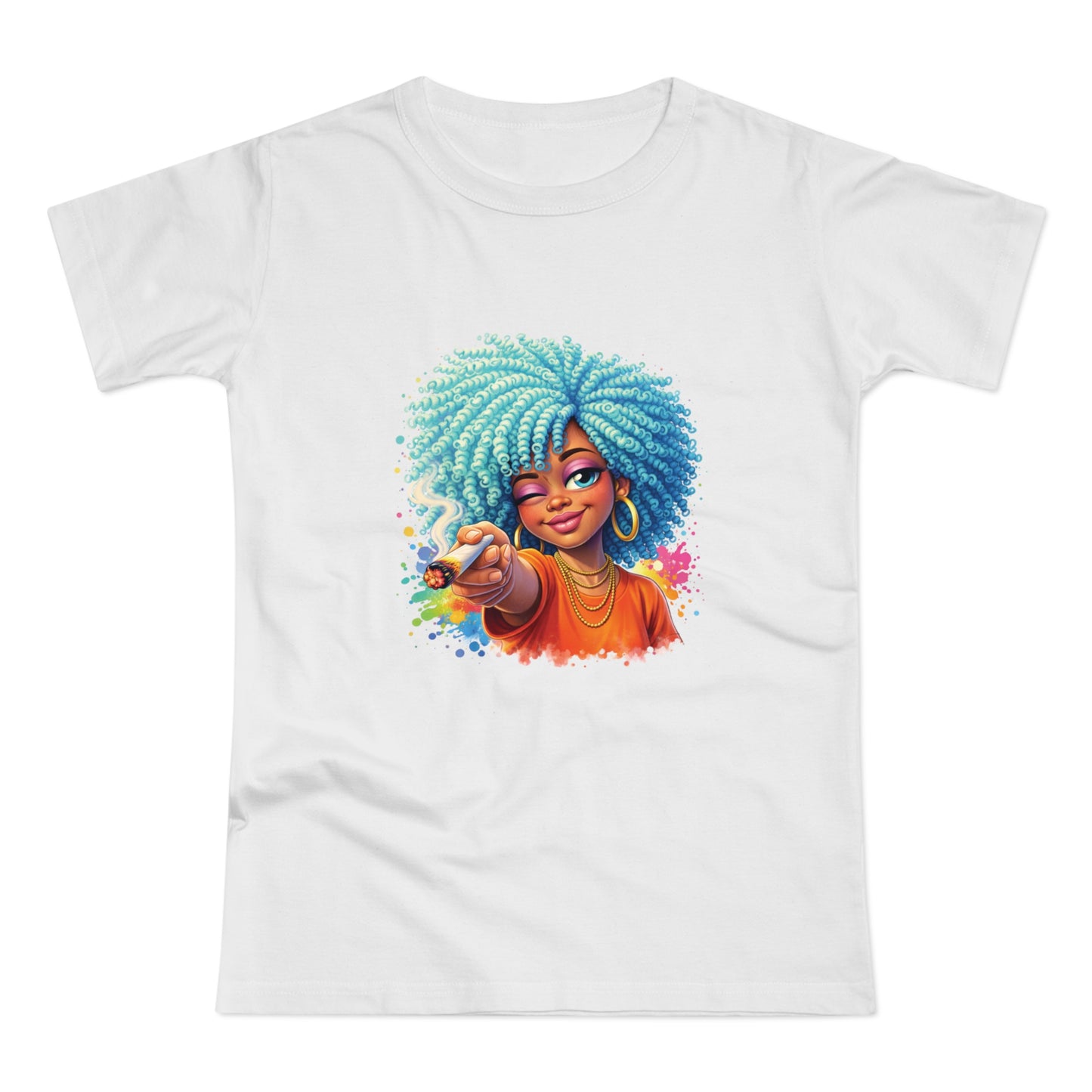 Afro Girl Pointing Graphic T-Shirt — Colorful Natural Hair Illustration Tee