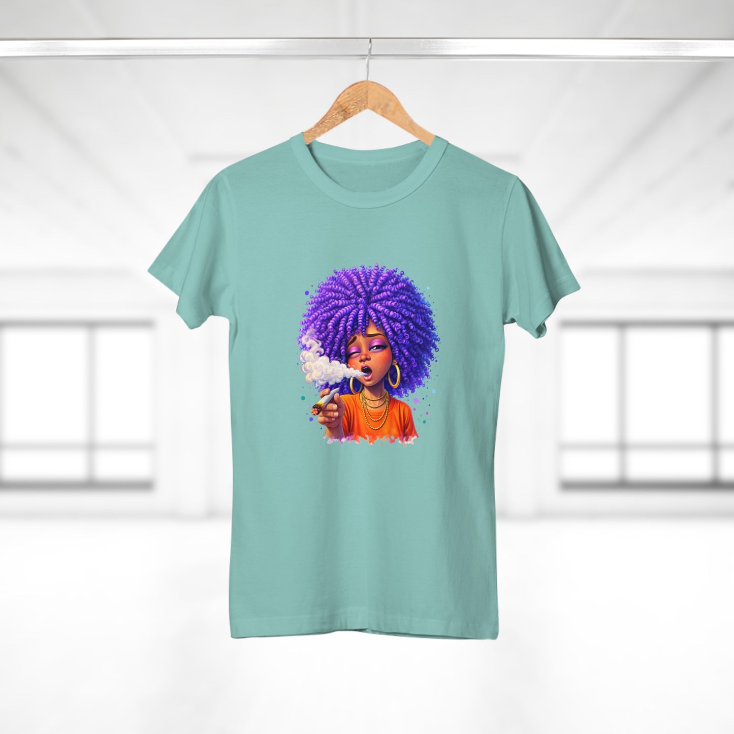 Women's T-Shirt — Purple Afro Girl Art Graphic Tee (Smoke Vibe)