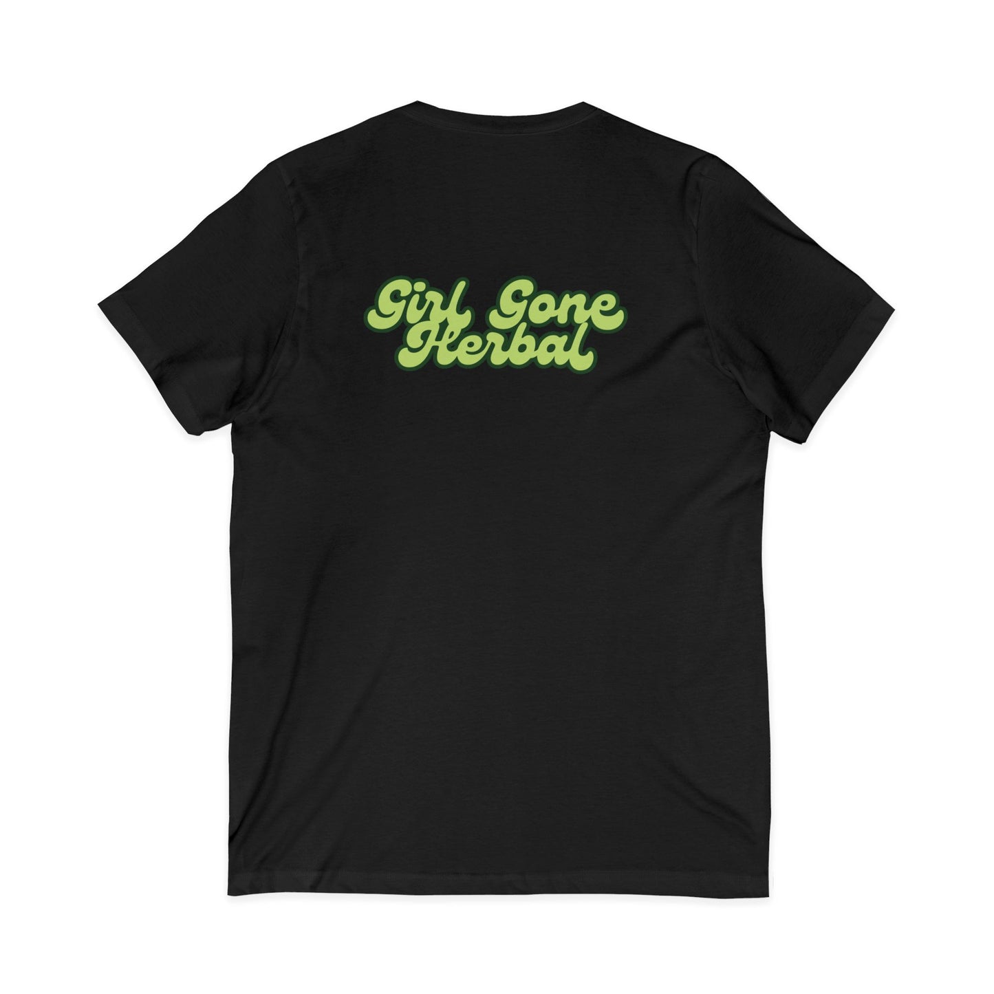 Girl Gone Herbal V‑Neck Tee — Green Leaf Graphic Tee for Women, St. Patrick’s & 4/20 Celebration
