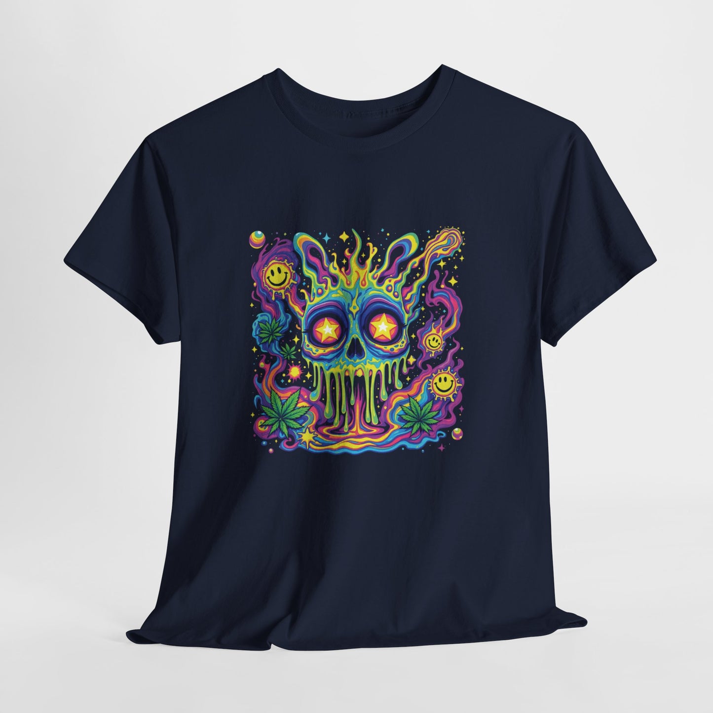 Psychedelic Skull T‑Shirt — Neon Trippy Horror Graphic Tee