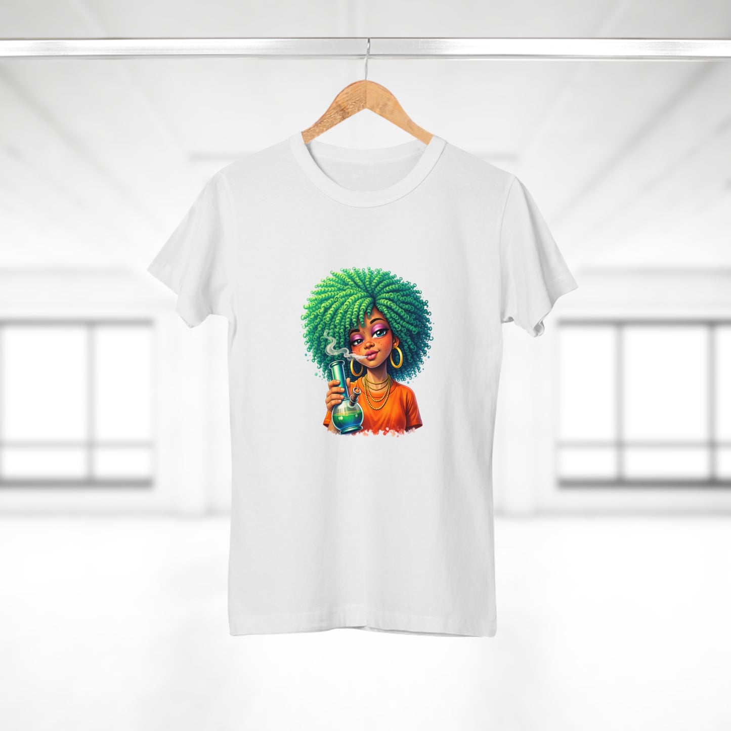 Afro Green Hair Scientist T‑Shirt — Cute Black Girl Chemist Graphic Tee