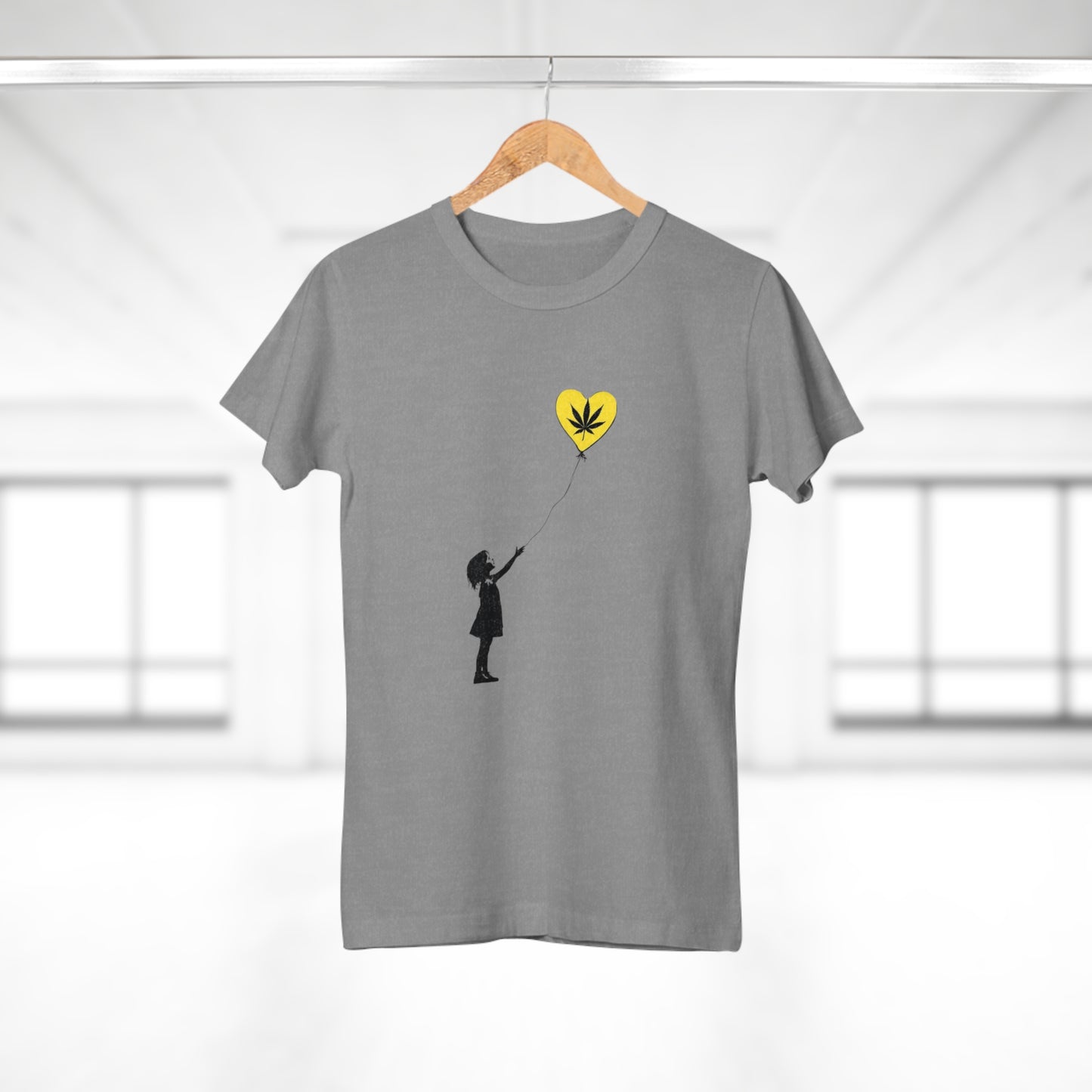 Women’s T-Shirt — Girl with Heart Balloon Weed Leaf Graphic