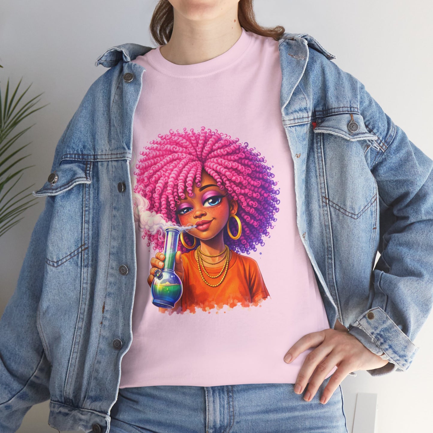 Pink Afro Girl Graphic Tee — Colorful Sassy Retro Portrait T‑Shirt